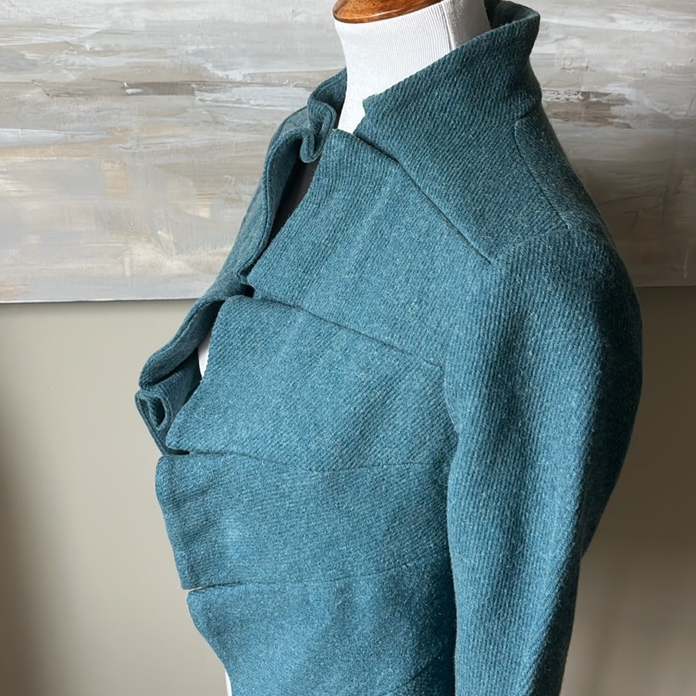 Tabitha Anthropologie Teal wool blend ruffle front blazer - Picture 6 of 10